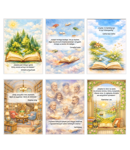 Plakaty z cytatami: Dzień książki - wzór 2 (zestaw 6 plakatów, format A3)