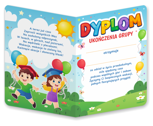 Dyplom: Ukończenia grupy przedszkolnej - wzór 1 (składany, format A5)