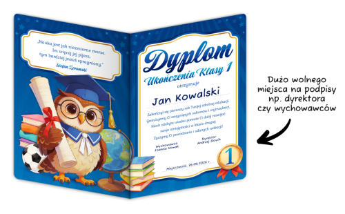 Dyplom: Ukończenia klasy 1 - wzór 3 (składany, format A4+)