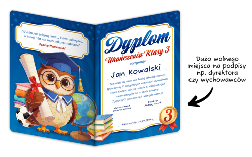 Dyplom: Ukończenia klasy 3 - wzór 3 (składany, format A4+)