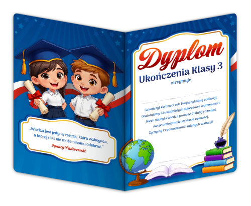 Dyplom: Ukończenia klasy 3 - wzór 4 (składany, format A4+)