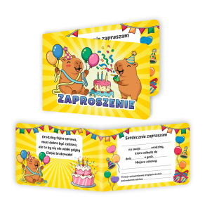 Zaproszenie: Urodziny - Kapibary - wzór 7 (składane, format A6)