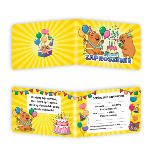 Zaproszenie: Urodziny - Kapibary - wzór 7 (składane, format A6)