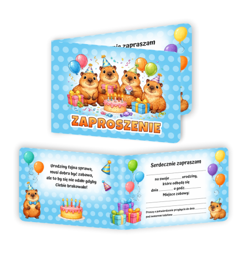 Zaproszenie: Urodziny - Kapibary - wzór 8 (składane, format A6)