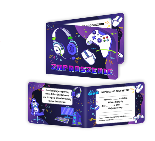 Zaproszenie: Urodziny - Gamingowe - wzór 9 (składane, format A6)