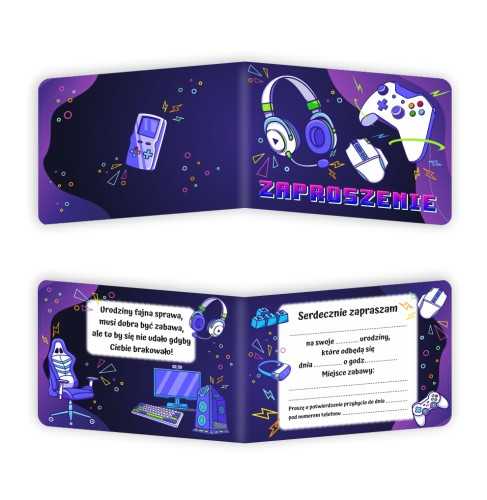 Zaproszenie: Urodziny - Gamingowe - wzór 9 (składane, format A6)
