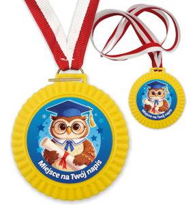 Medal 3D - SOWA W BIRECIE - wzór 32 (+ tasiemka, + własny napis)