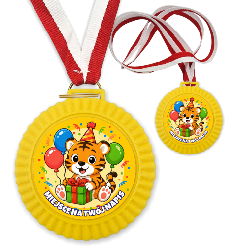 Medal 3D - Urodzinowy Tygrys - wzór 45 (+ tasiemka, + własny napis)