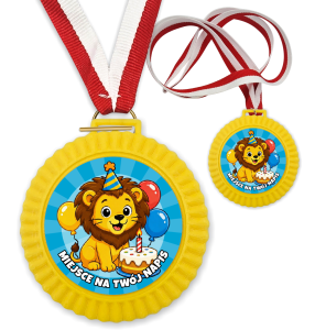 Medal 3D -  Urodzinowy Lew - wzór 47 (+ tasiemka, + własny napis)