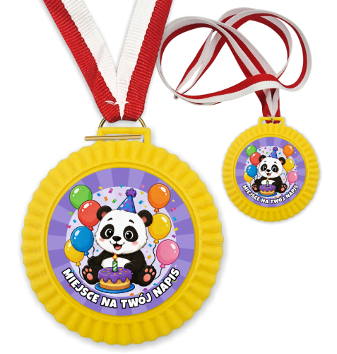 Medal 3D - Urodzinowa Panda - wzór 48 (+ tasiemka, + własny napis)