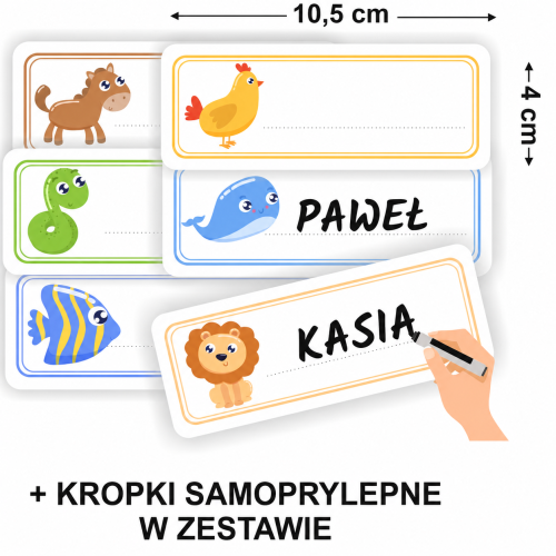 Znaczki do szatni/szafek WZÓR 14 (25 szt., 105x45mm) + kropki samoprzylepne  
