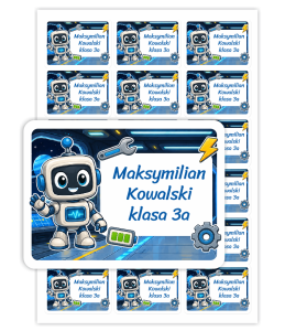 Naklejki imienne NA ZESZYTY/KSIĄŻKI (18 szt.) "ROBOT" - wzór 2
