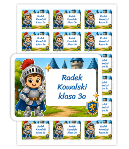 Naklejki imienne NA ZESZYTY/KSIĄŻKI (18 szt.) "RYCERZ"