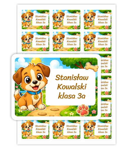 Naklejki imienne NA ZESZYTY/KSIĄŻKI (18 szt.) "PIESEK" - wzór 2