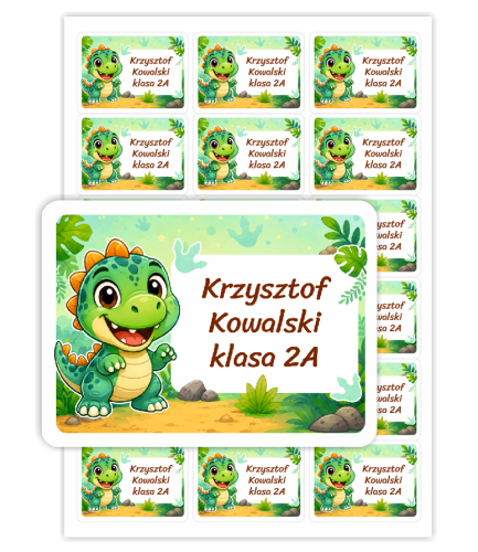 Naklejki imienne NA ZESZYTY/KSIĄŻKI (18 szt.) "DINOZAUR"