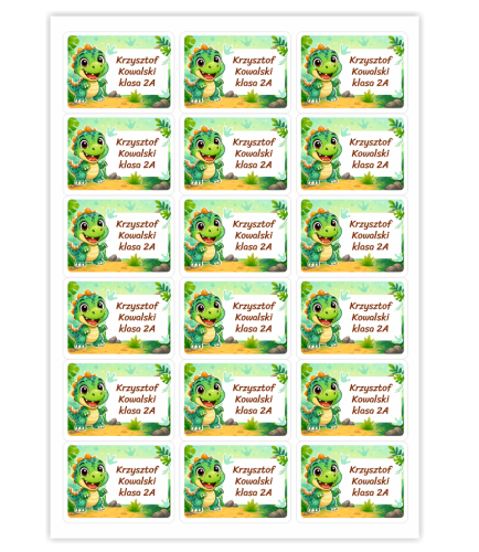 Naklejki imienne NA ZESZYTY/KSIĄŻKI (18 szt.) "DINOZAUR"