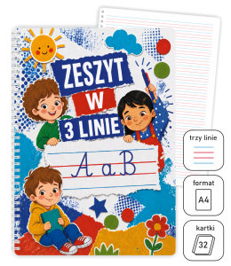 ZESZYT W TRZY LINIE - WZÓR 1 (A4, 32 kartki, 120g papier)