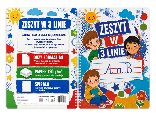 Zeszyt w trzy linie - wzór 1 (A4, 32 kartki)