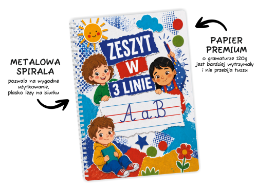 Zeszyt w trzy linie - wzór 1 (A4, 32 kartki)