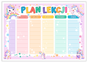 Plan Lekcji - Jednorożce - wzór 2 (format A4) 