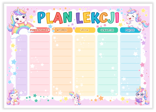Plan Lekcji - Jednorożce - wzór 2 (format A4)