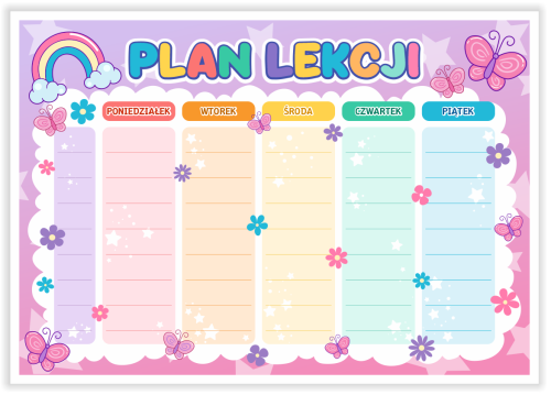 Plan Lekcji - Motylki - wzór 4 (format A4)