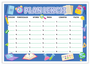 Plan Lekcji - Przybory Szkolne - wzór 7 (format A4)