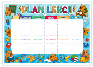 Plan Lekcji - Szkolne Kapibary - wzór 9 (format A4)