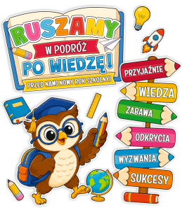 Dekoracja na rozpoczęcie roku szkolnego - "RUSZAMY W PODRÓŻ PO WIEDZĘ" (~A3, dwustronna)