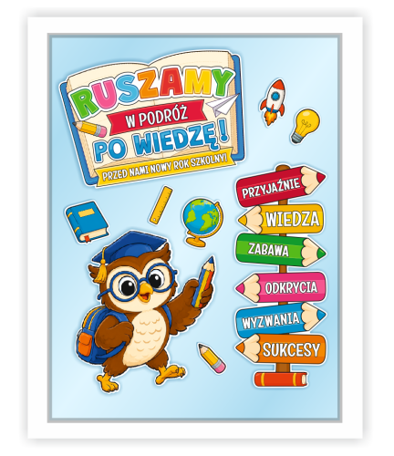 Dekoracja na rozpoczęcie roku szkolnego - "RUSZAMY W PODRÓŻ PO WIEDZĘ" (~A3, dwustronna)