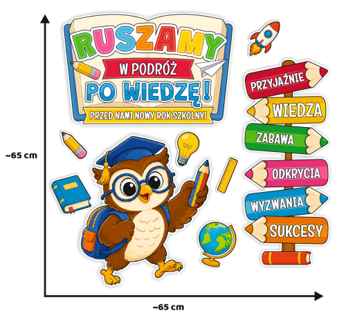 Dekoracja na rozpoczęcie roku szkolnego - "RUSZAMY W PODRÓŻ PO WIEDZĘ" (~A3, dwustronna)