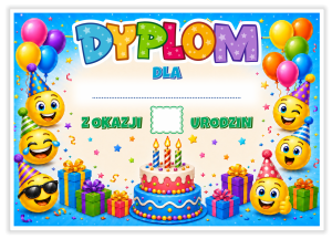 Dyplom: Urodzinowy - Emotki (wzór 14)