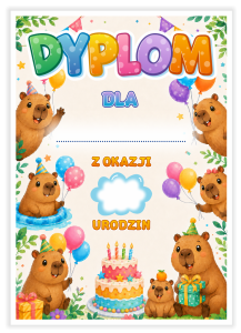Dyplom: Urodzinowy - Kapibary - wzór 16 (format A5)