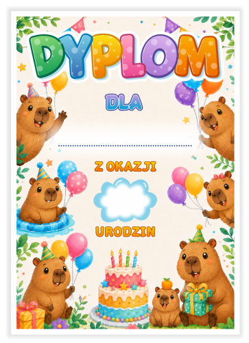 Dyplom: Urodzinowy - Kapibary - wzór 16 (format A5)
