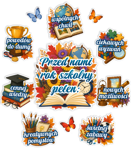 Dekoracja na gazetkę - Przed nami rok szkolny pełen... (~A3, jednostronna)
