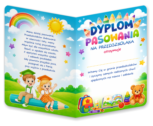 Dyplom: Pasowanie na Przedszkolaka - wzór 6 (składany, format A5)