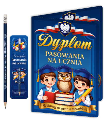 Zestaw: Pasowanie na Ucznia - wzór 2 (dyplom + ołówek z gumką)