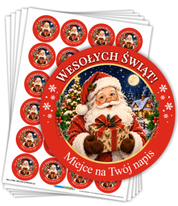 Naklejki Świąteczne "Wesołych Świąt" - wzór 29 (40mm, 120 szt.) + własny napis