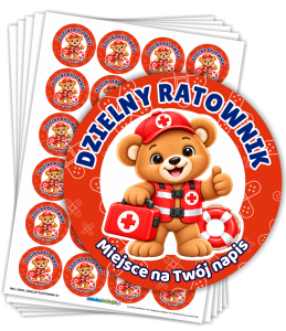 Naklejki "Dzielny Ratownik" - wzór 1 (40mm, 120 szt.) + własny napis