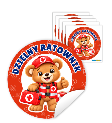 Naklejki Dzielny Ratownik w woreczkach (60mm, 90 szt.) WZÓR 1