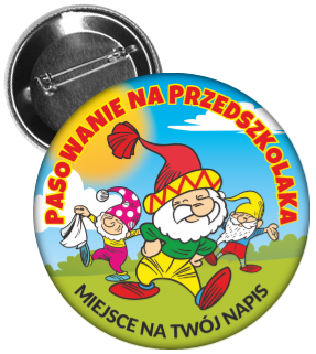 Przypinka pasowania na przedszkolaka z krasnalami