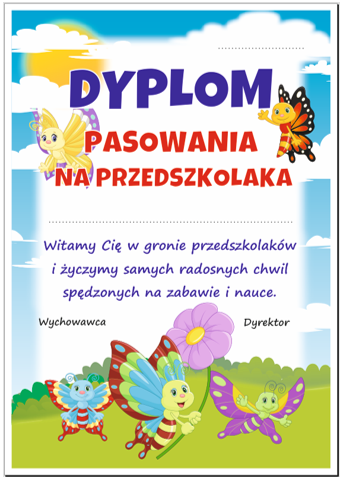 Dyplom pasowania na przedszkolaka motylki 