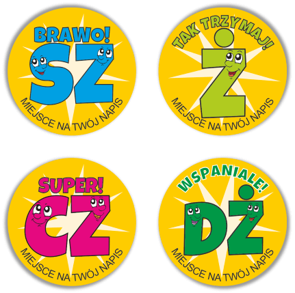 Naklejki logopedyczne głoski szumiące.