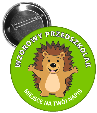 Przypinka: Wzorowy Przedszkolak (Jeżyk) + nazwa przedszkola