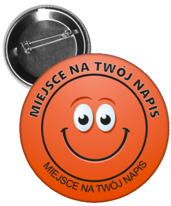 przypinka czerwona buźka + napis