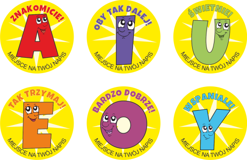 Naklejki dla logopedów samogłoski