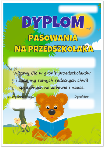 Dyplom pasowania na przedszkolaka miś 