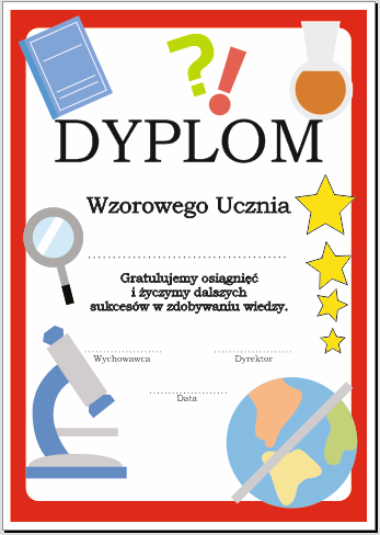 Dyplom wzorowego ucznia przedmioty