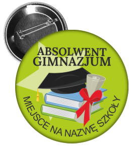 Przypinka: Absolwent Gimnazjum (Książki) + nazwa szkoły