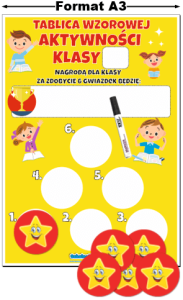 Tablica Wzorowej Aktywności Klasy + znaczki (do wielokrotnego użytku)